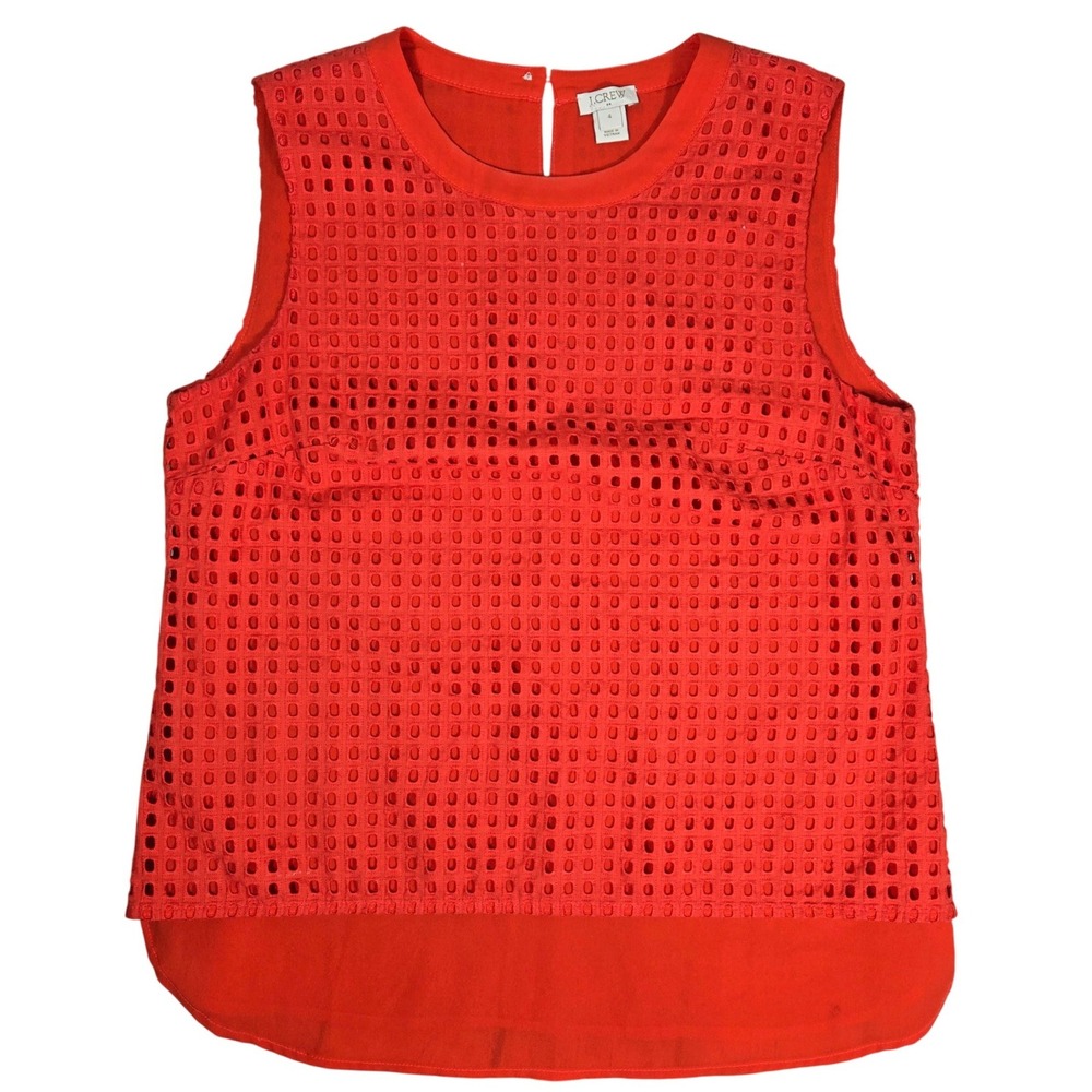 J.Crew Womens Red Eyelet Sleeveless Top G3451 Size 4 Cotton Shell
